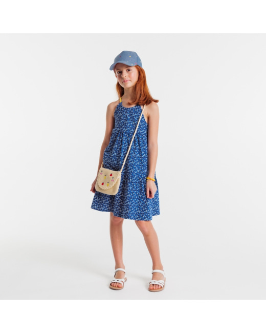 Robe imprimée à bretelles bleue fille
