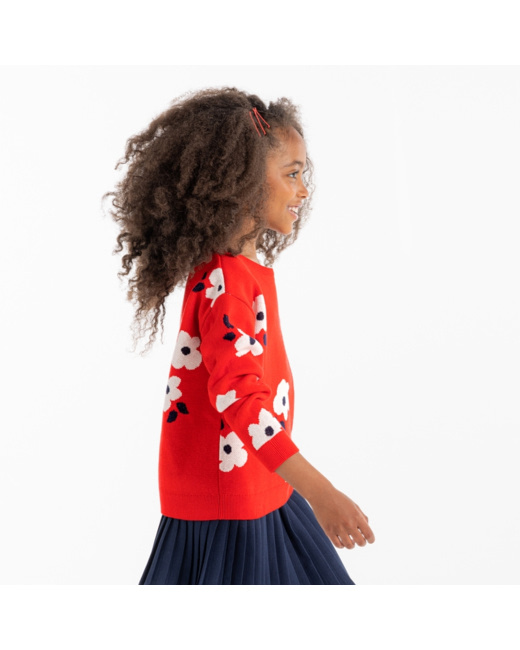 Pull jacquard à fleurs bleu fille