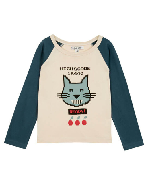 Tee-shirt raglan bicolore chat Sapin
