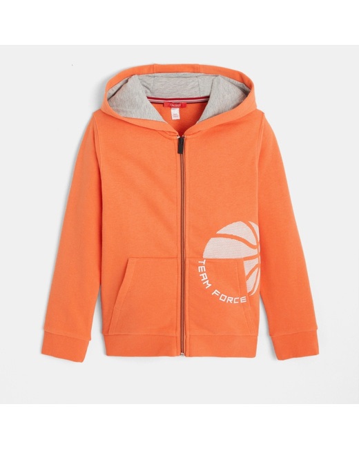 Sweat zippé à capuche en molleton chiné orange garçon