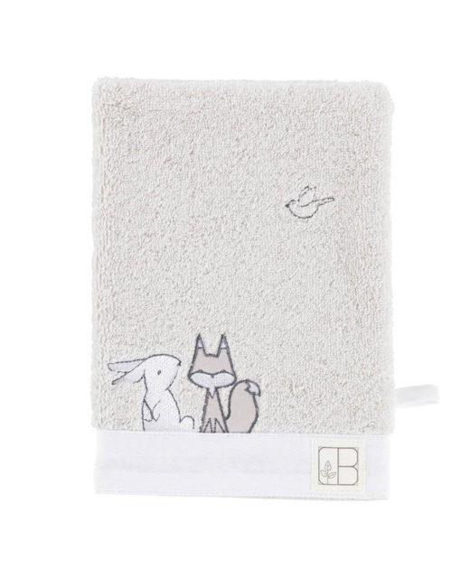 Gant de toilette bouclette de coton biologique brodé animaux Imagine