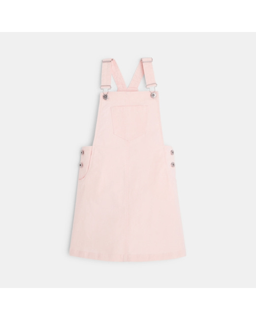 Robe salopette en toile unie rose fille