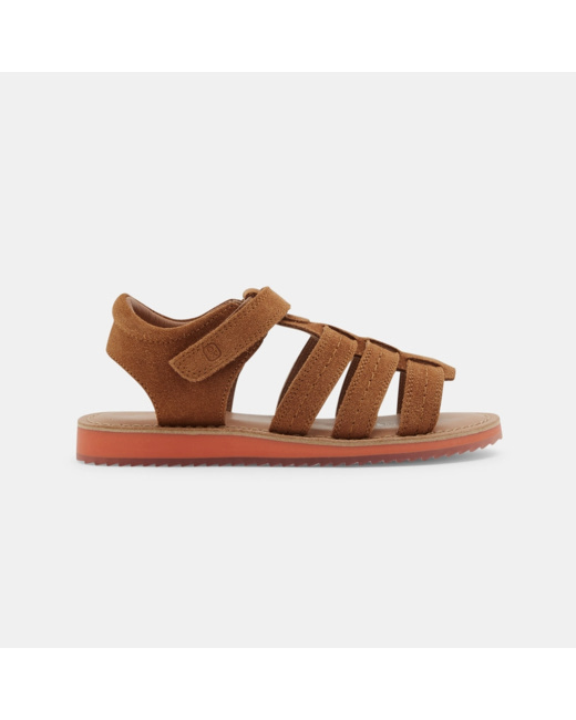 Sandales mix matière cuir à scratch beige garçon