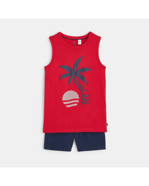 Pyjama d'été 2 pièces en jersey rouge garçon