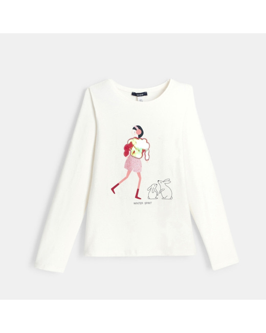 T-shirt coton bio stretch mademoiselle rose fille
