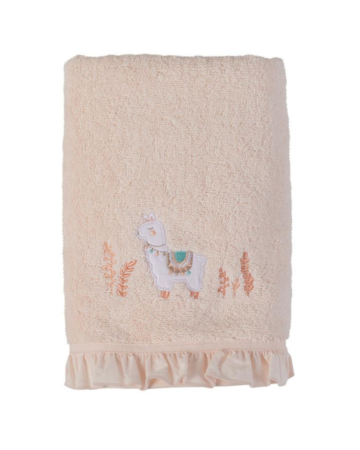 Serviette de toilette bouclette de coton biologique broderie lama Inca