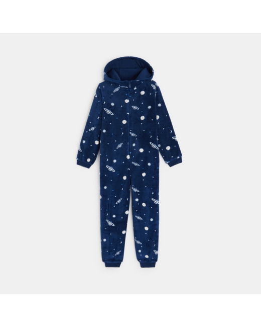 Pyjama-combi à capuche en éponge bleu garçon