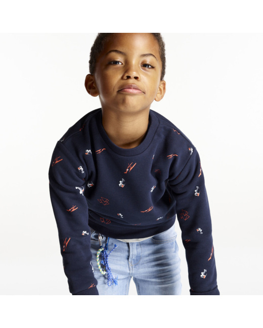 Sweat molleton chiné imprimé chiffres bleu garçon