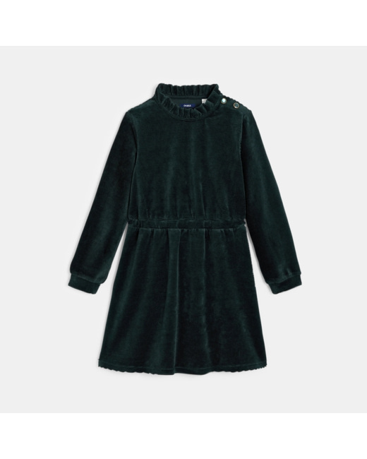 Robe unie en velours côtelé verte fille