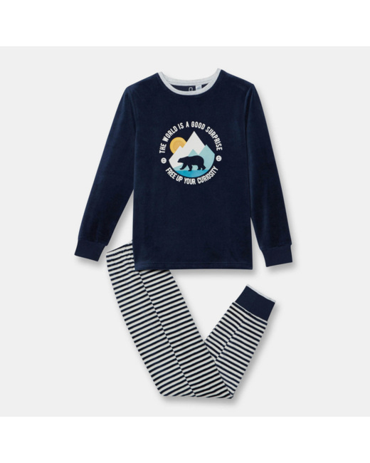 Pyjama velours 2 pièces bleu garçon