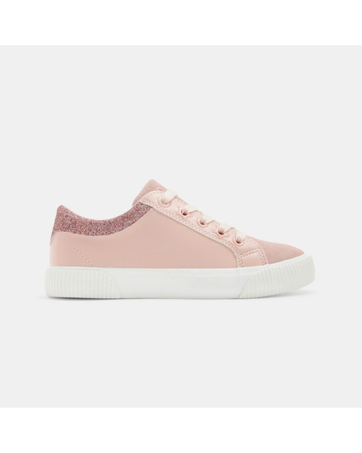 Tennis mix matières croûte de cuir et paillettes roses fille