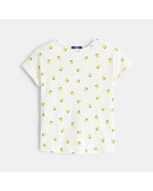 T-shirt imprimé fleuri jaune fille