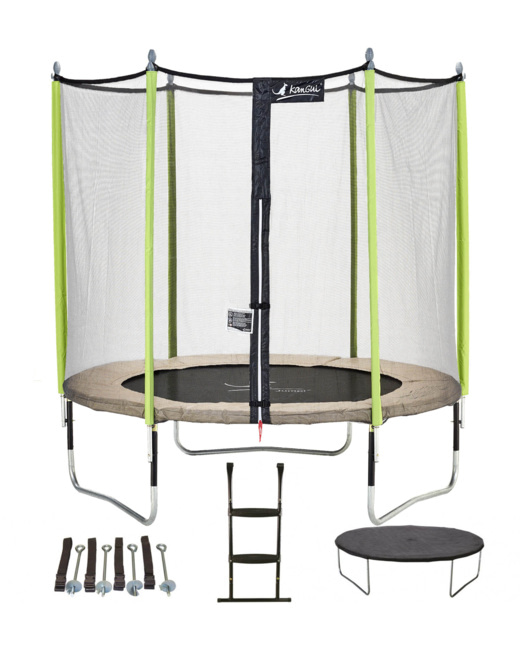 Trampoline de jardin 244 cm + filet de sécurité + échelle + bâche de protection + kit d'ancrage JUMPI