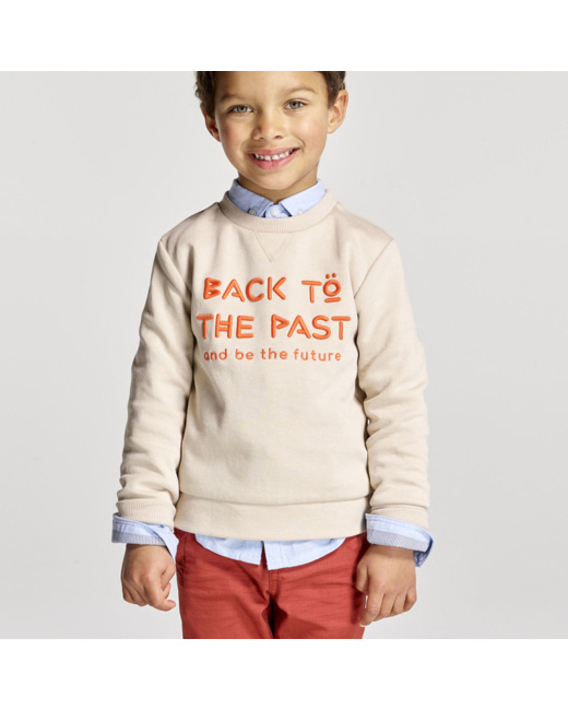 Sweat à message brodé beige garçon