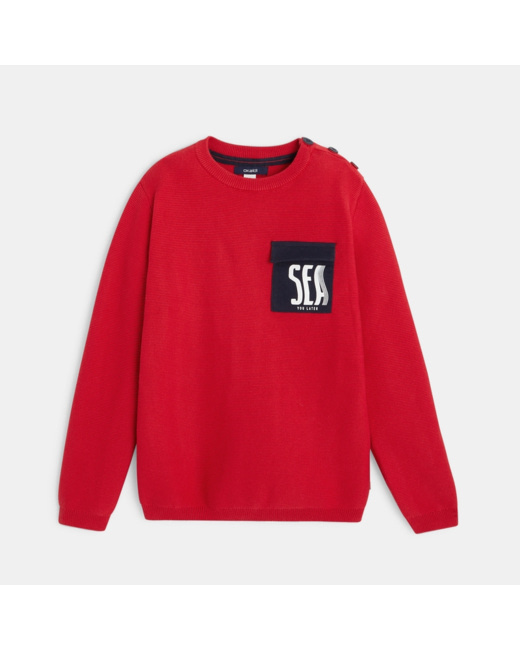 Pull marin à poche rouge garçon