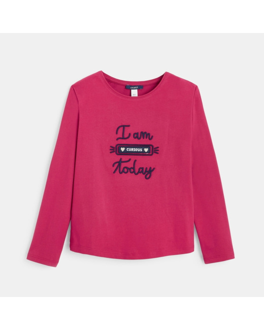 T-shirt à message "I am happy today" rose fille