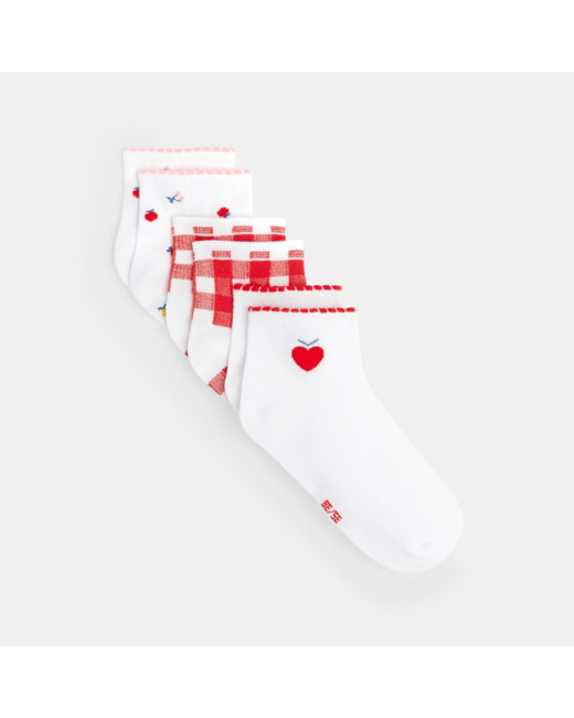 Socquettes carreaux et cerises (lot de 3) blanc fille