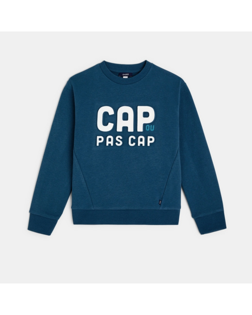 Sweat-shirt à message "Cap ou pas Cap" bleu garçon