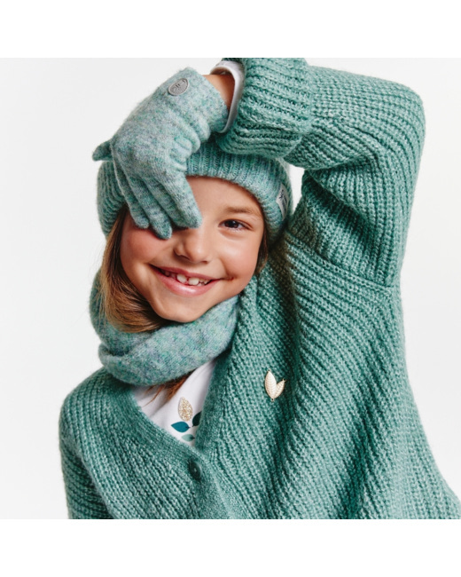 Bonnet + snood + gants coordonnés vert fille