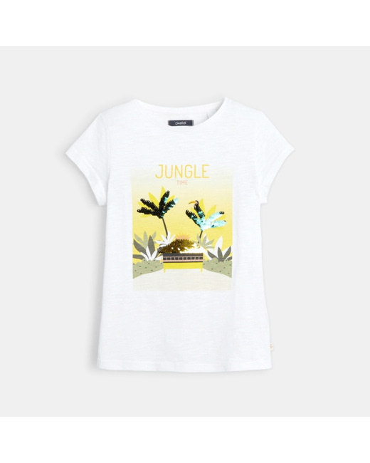 T-shirt sequins magiques palmiers jaune fille