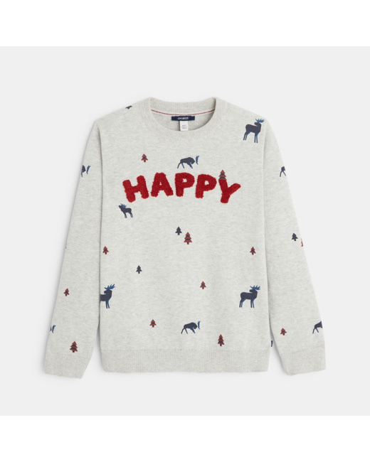 Sweat-shirt à message Happy gris garçon