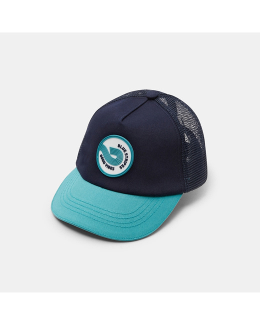 Casquette toile et filet "Blue stripes, good vibes" verte garçon