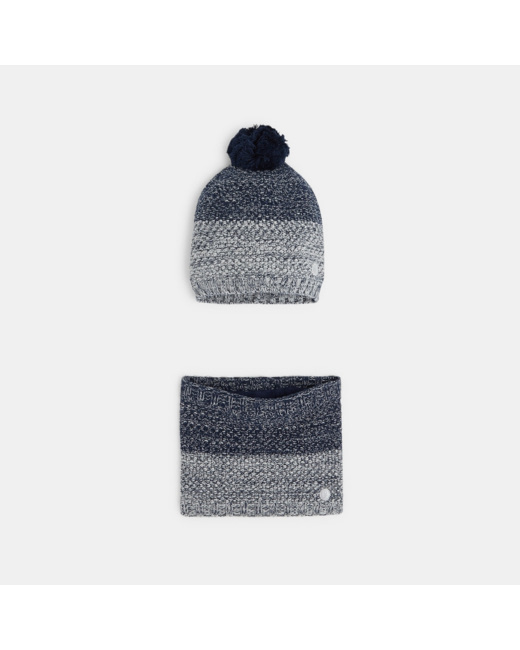 Bonnet et snood coordonnés bleu garçon