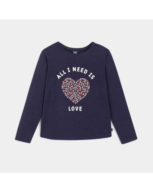 T-shirt à message "All you need is green" bleu fille