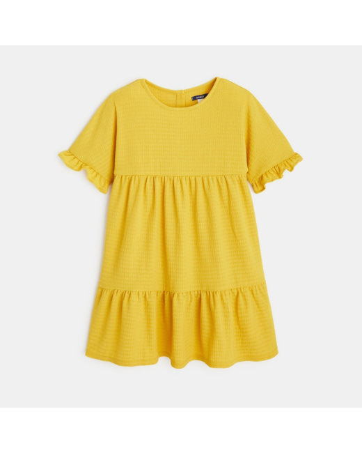 Robe unie volantée jaune fille