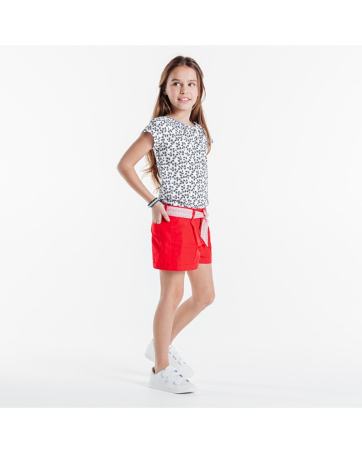 Short imprimé ceinturé rouge fille