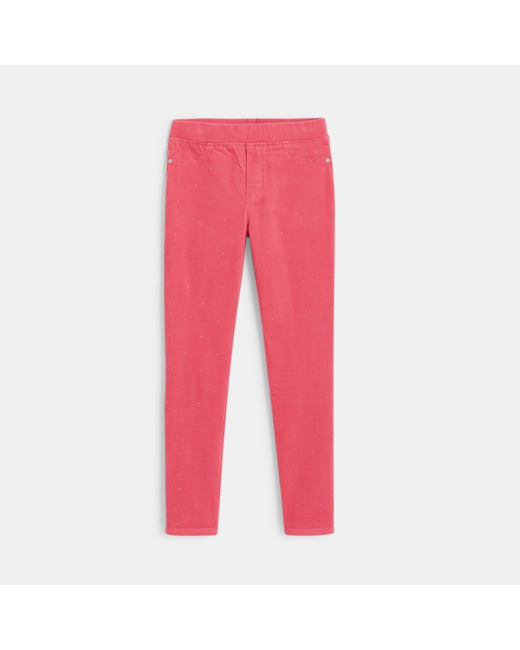 Treggings en velours à pois pailletés rose fille