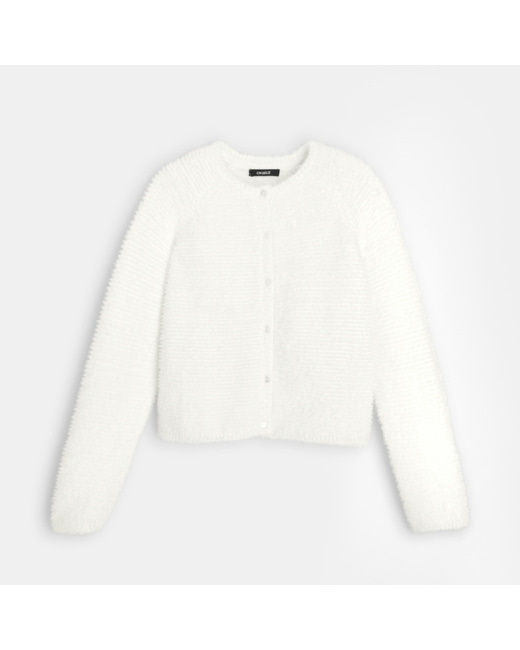 Cardigan tricot fluffy uni blanc fille