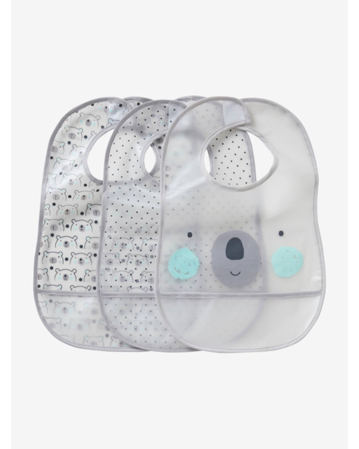 Lot de 3 bavoirs plastifiés avec récupérateur assortis ours