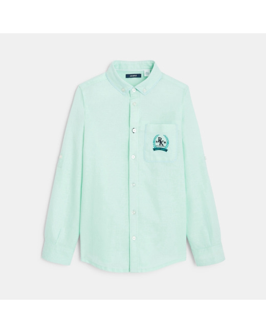 Chemise manches longues col américain turquoise garçon