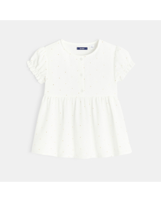 Blouse manches courtes à petits pois dorés blanche fille