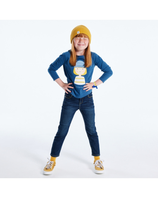 T-shirt personnage et message bleu fille