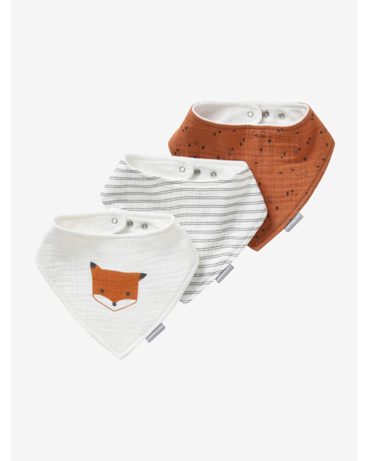 Lot de 3 bavoirs bandanas en gaze de coton lot renard