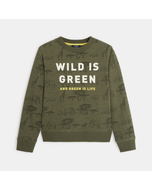 Sweat-shirt à message "Wild is Green" vert garçon