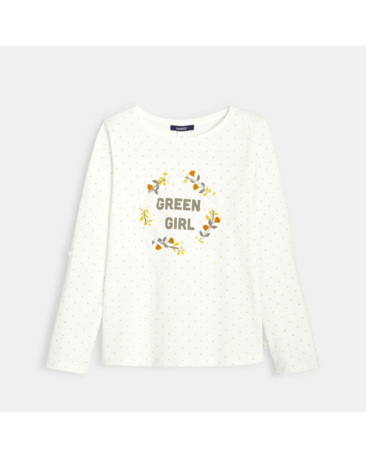 T-shirt à message brodé de sequins et fleurs jaune fille