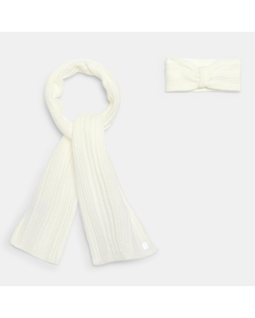 Echarpe et headband en tricot assortis blanc fille