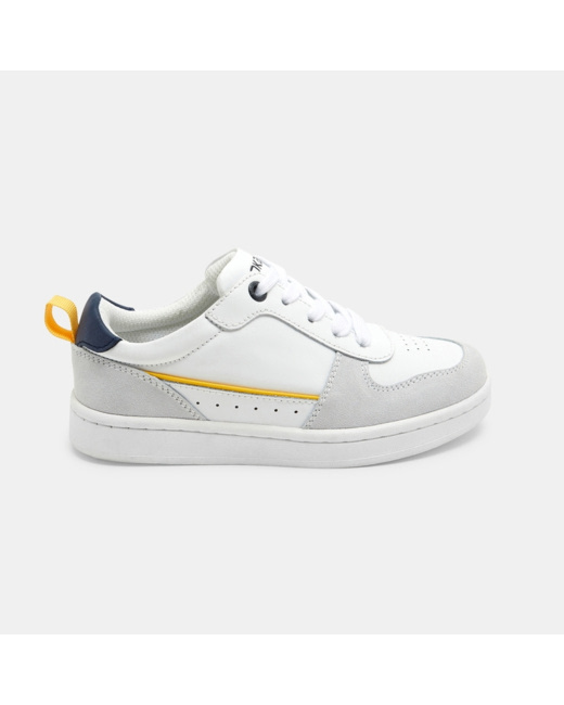 Tennis bimatière cuir lacets et zip blanches garçon