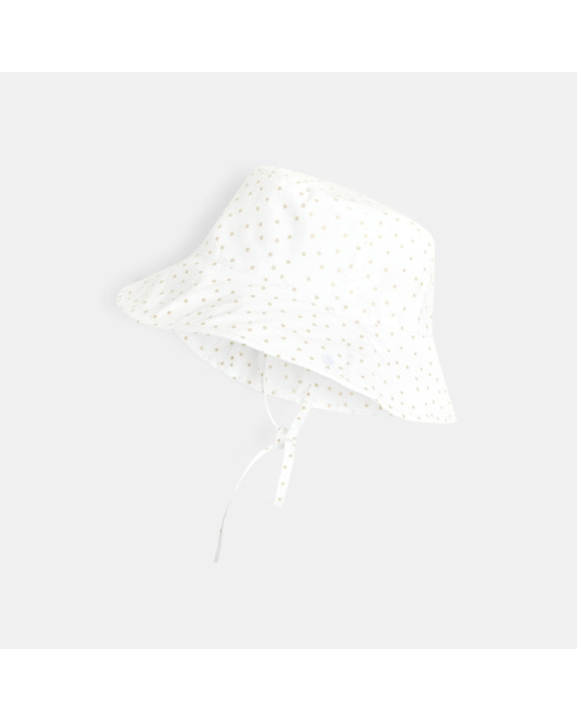 Chapeau de soleil cloche pois dorés blanc fille
