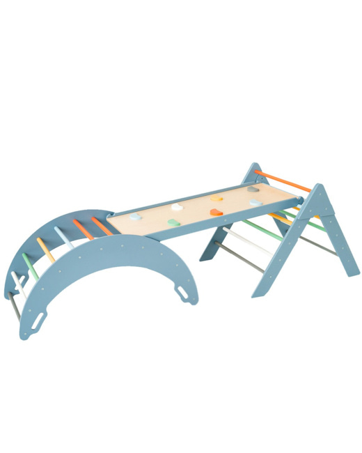 Ensemble triangle de Pikler Lou avec rampe et arche d'escalade Montessori