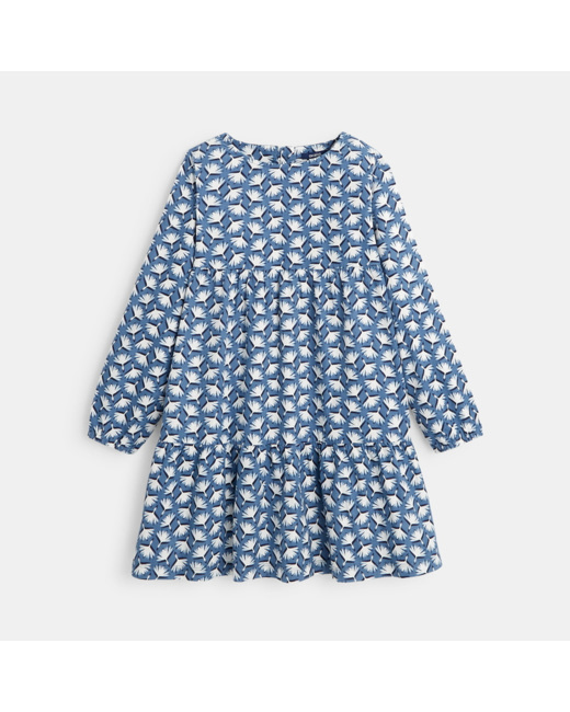 Robe évasée en velours côtelé motif japonisant bleue fille