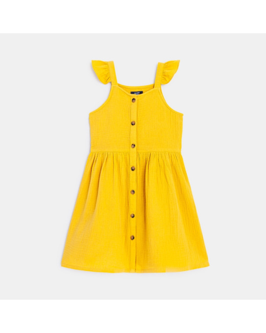 Robe à bretelles en gaze de coton jaune fille