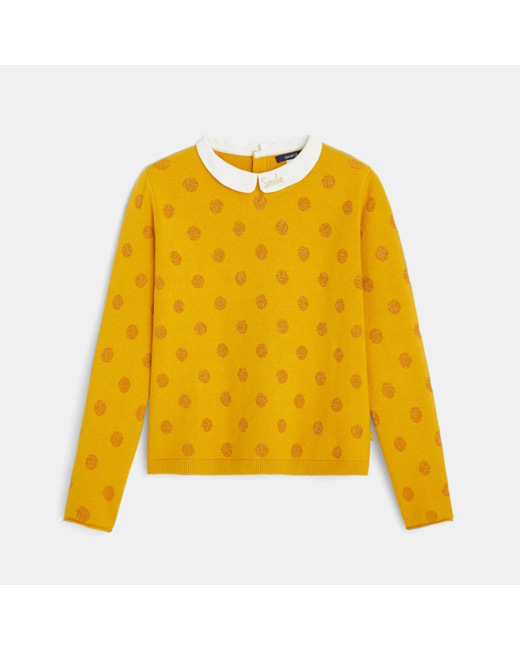 Pull à pois irisés et col Claudine jaune fille