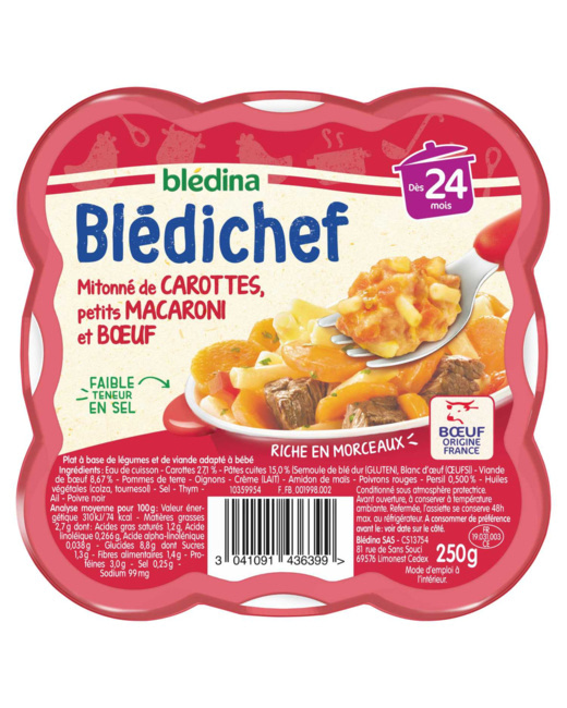 BLEDICHEF Mitonné de carottes, petits macaroni et boeuf