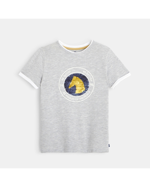 T-shirt col rond à sequins magiques gris garçon