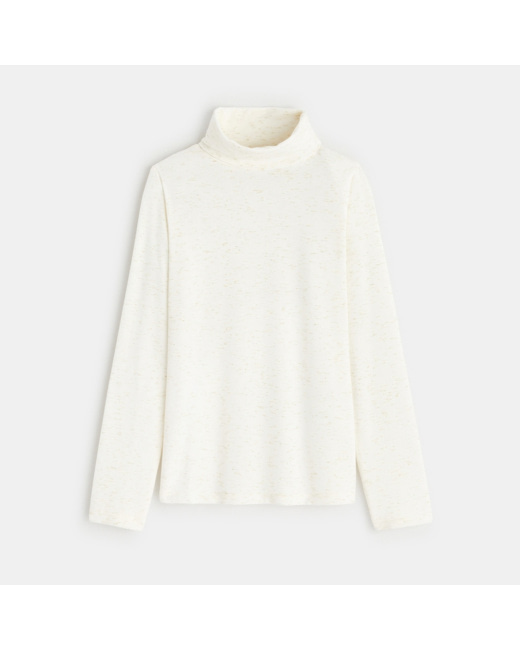 T-shirt col roulé chiné irisé beige fille