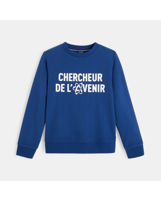 Sweat uni à message bleu garçon